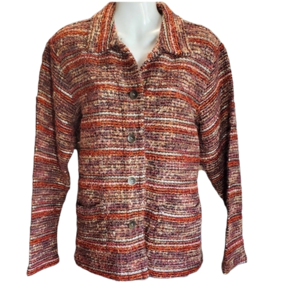 CHICO'S tweed button down jacket L
